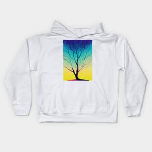 Lonely Tree at Sunset - Vibrant Colored Whimsical Minimalist - Abstract Bright Colorful Nature Poster Art of a Leafless Branches Kids Hoodie